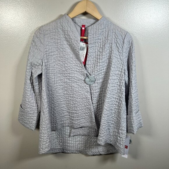 IC Connie K Crinkle Jacket Size XS Silver Gray Asymmetric Artsy Art to Wear - Picture 1 of 11